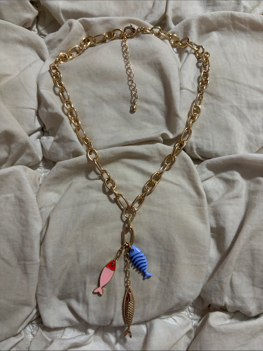 Free People Gold Tone Fish Charm Statement Necklace Mermaidcore Chic